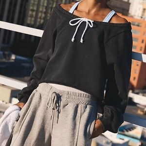 Free People Black Off-Shoulder Sweatshirt